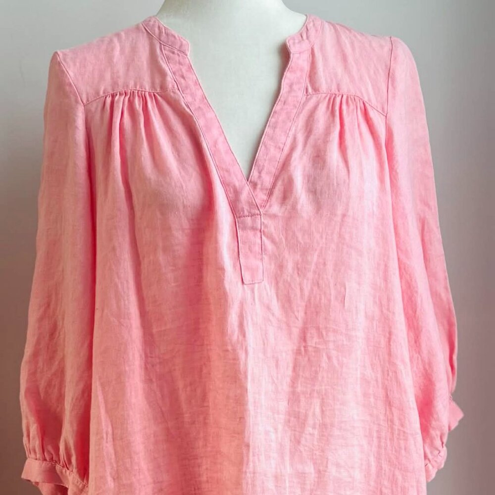 Part Two Pink Pure Linen Peasant Short Dress w/ Gathered Yoke & Pockets – EU 36